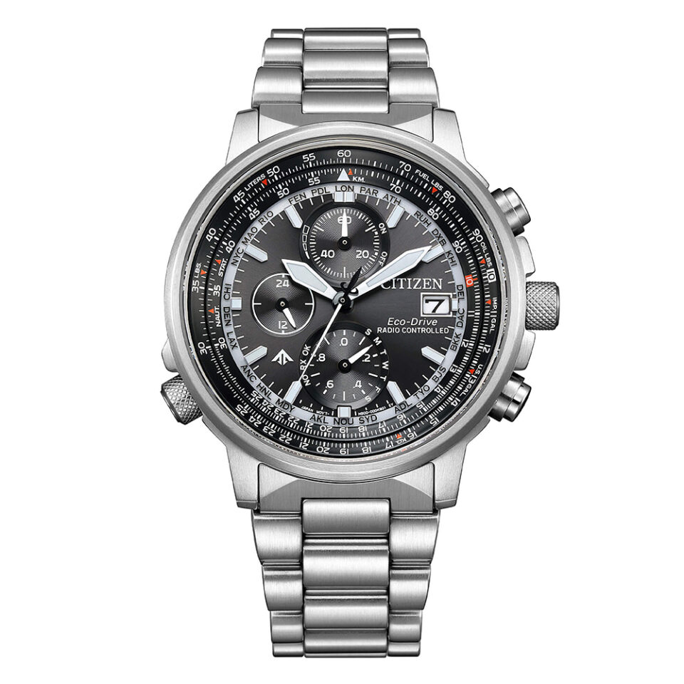 Orologio-Citizen-Crono-Pilot-Acciaio-41mm-Nero-Radiocontrollato-AT8300-58E