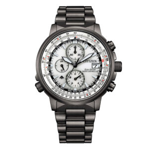 Orologio-Citizen-Crono-Pilot-Acciaio-PVD-Gun-41mm-Bianco-Radiocontrollato-AT8304-57A