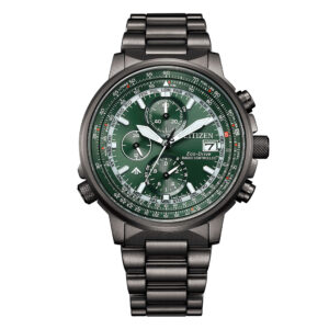 Orologio-Citizen-Crono-Pilot-Acciaio-PVD-Gun-41mm-Verde-Radiocontrollato-AT8304-57W