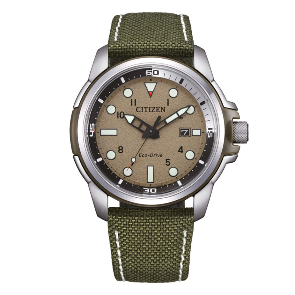 Orologio-Citizen-Uomo-Eco-Drive-Sea-Land-Cordura-Quadrante-Sabbia-AW1801-19X