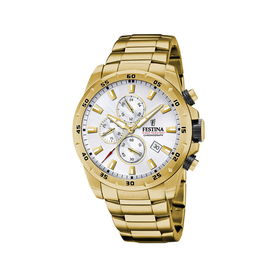 Orologio-Festina-Crono-Uomo-Placcato-Oro-Giallo-Quadrante-Argento-f20541-1