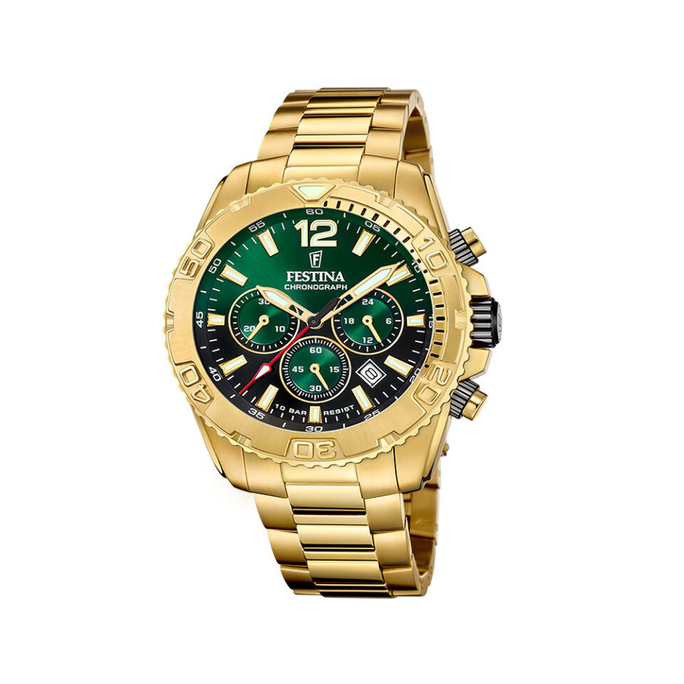 Orologio-Festina-Crono-Uomo-Placcato-Oro-Giallo-Quadrante-Verde-f20684-3
