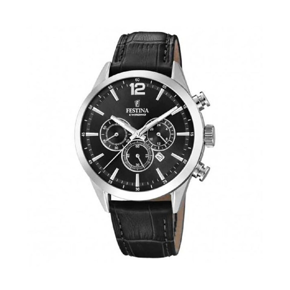 Orologio-Festina-Timeless-Cronograph-Uomo-cinturino-pelle-nera-quadrante-nero-F20542-5