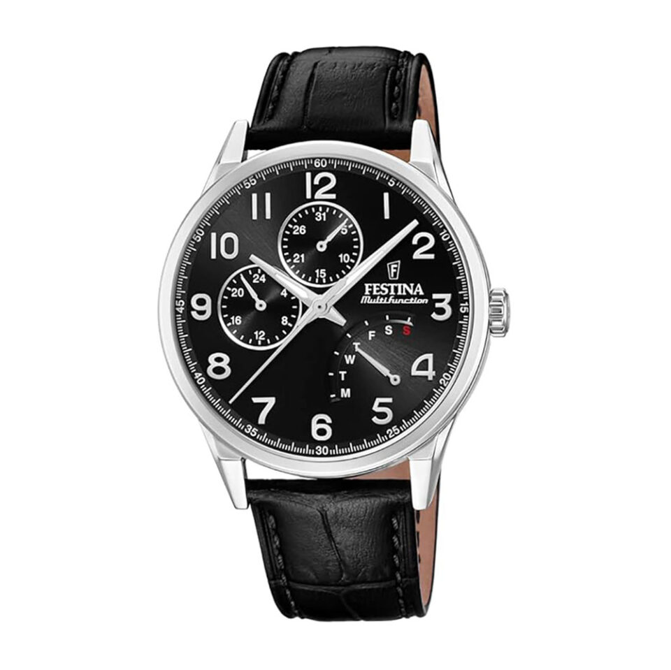 Orologio-Festina-Uomo-Multifunction-Cinturino-Pelle-Nera-Quadrante-Nero-Giorno-Data-24ore-F20278-C.