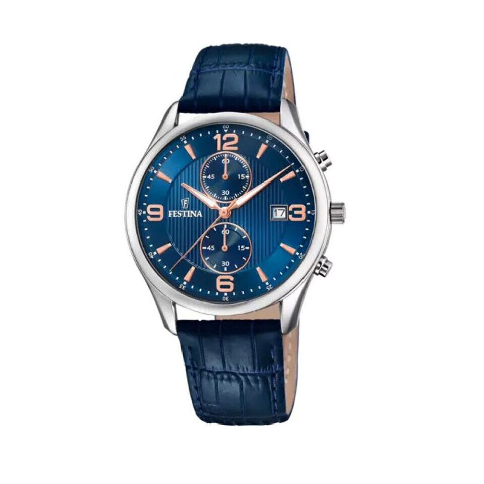 Orologio-Festina-Uomo-Timeless-Cronografo-Cinturino-Pelle-Blu-Quadrante-Blu-F6855-6
