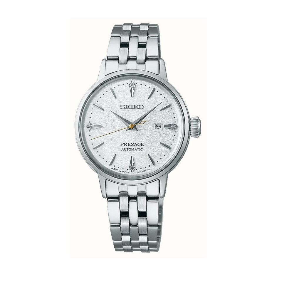 Orologio-Seiko-Presage-Cocktail-Lady-Automatico-Bianco-Acciaio-Diamanti-SRE017J1