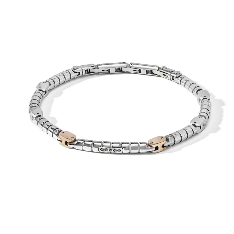 Bracciale-Comete-Uomo-Acciaio-Lucido-PVD-Rose-diamanti-neri-UBR1156