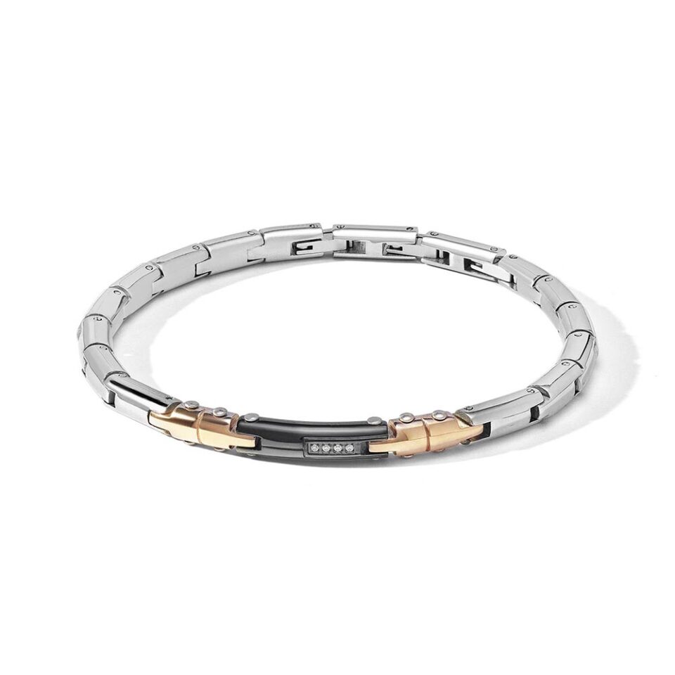 Bracciale-Comete-Uomo-Acciaio-Lucido-PVD-Rose-e-Nero-Zirconi-bianchi-UBR1153