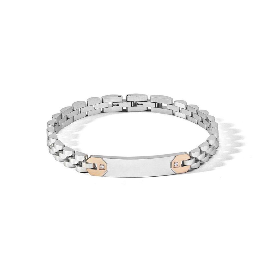 Bracciale-Comete-Uomo-Acciaio-Lucido-PVD-Zirconi-Bianchi-UBR1172