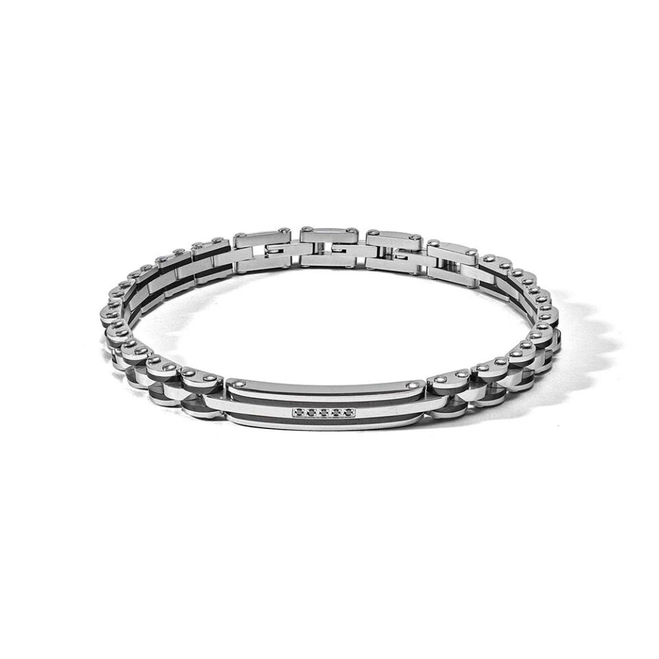 Bracciale-Comete-Uomo-Acciaio-Lucido-PVD-Zirconi-Neri-UBR1174