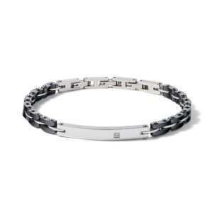 Bracciale-Comete-Uomo-Acciaio-Lucido-Piastra-Ceramica-nera-Zircone-Bianco-UBR-1070