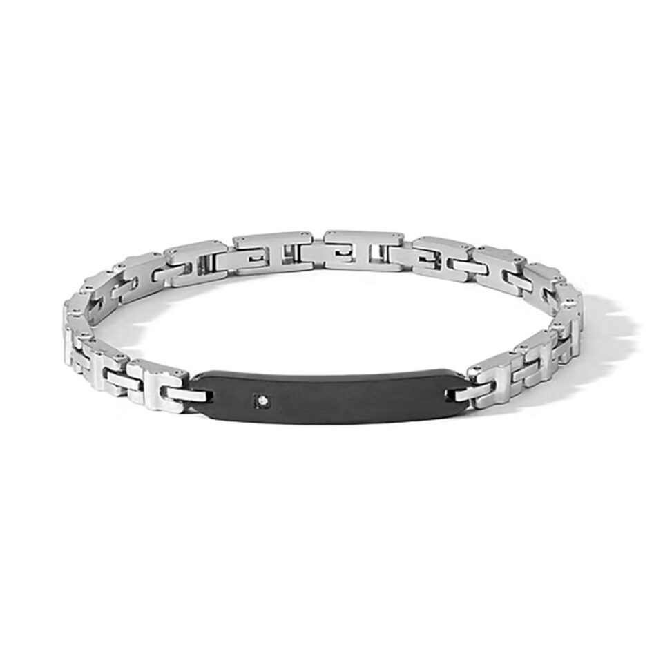 Bracciale-Comete-Uomo-Acciaio-Lucido-Piastra-PVD-nero-Zircone-Bianco-UBR-1205