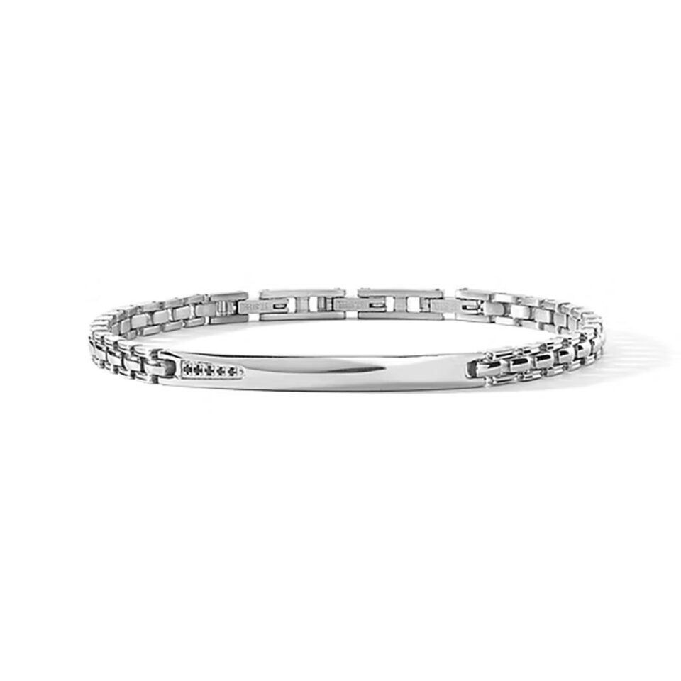 Bracciale-Comete-Uomo-Acciaio-Lucido-Piastra-Zirconi-Neri-UBR-913