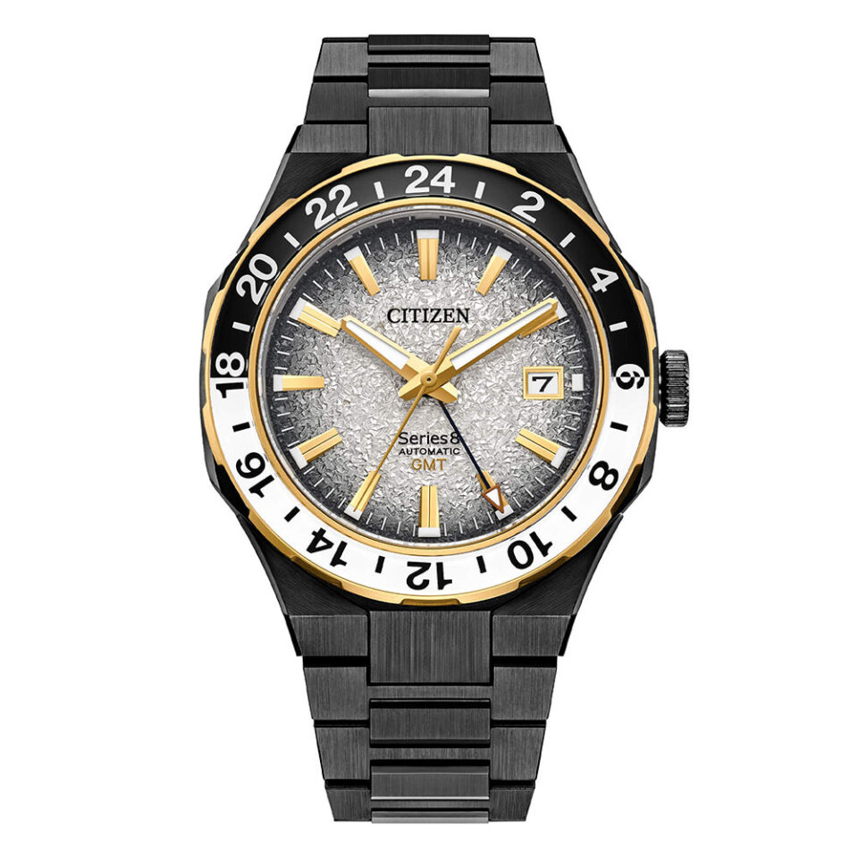 Orologio-Citizen-880-GMT-Automatico-Mechanical-Limited-Edition-Bracciale-Acciaio-PVD-nero-Quadrante-Fiocco-di-Neve-NB6035-55H