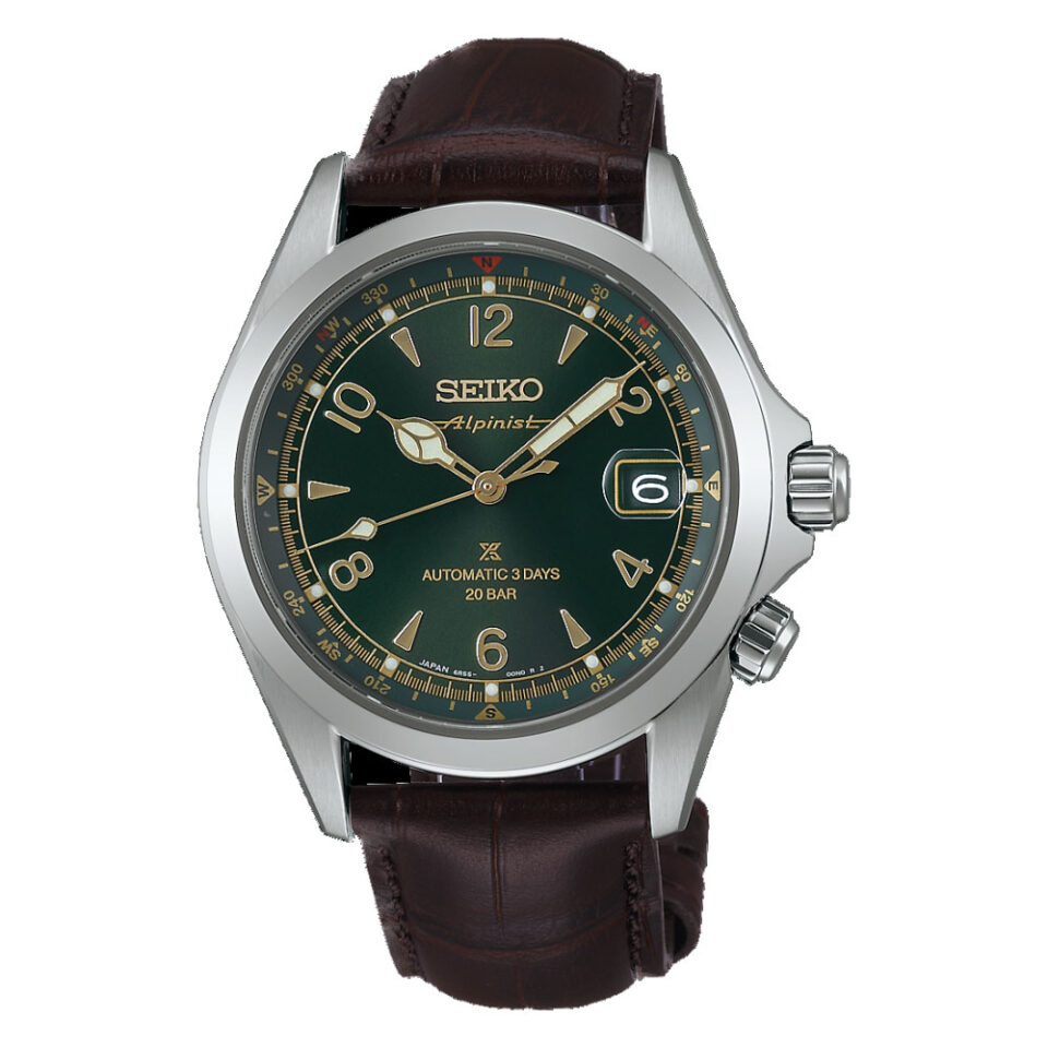 Orologio-Seiko-Laurel-Alpinist-Automatico-Uomo-Cinturino-Pelle-Marrone-Quadrante-Verde-SPB507J1.