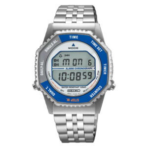 Orologio-Seiko-Sport-A829-Rotocall-Uomo-Quarzo-Digitale-Bracciale-Acciaio-Lunetta-Blu-Grigia-SMGG21P1.