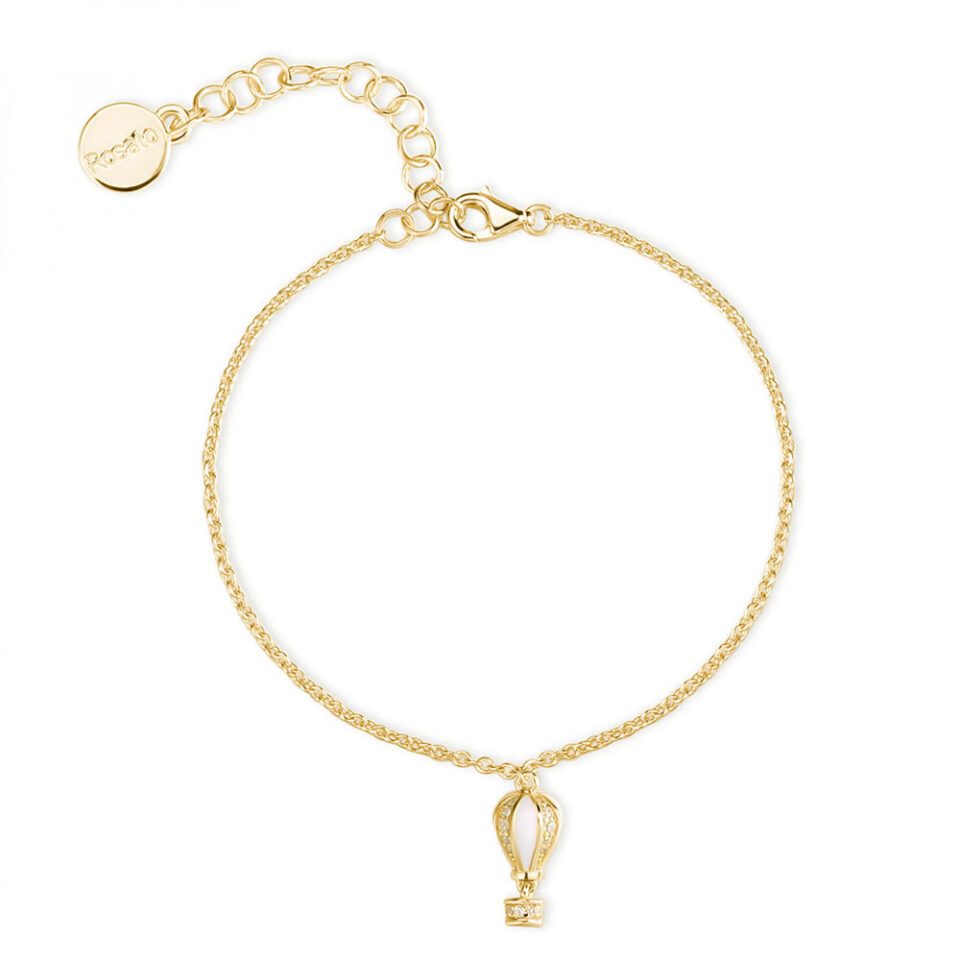 bracciale con ciondolo mongolfiera argento 925 placcato oro giallo e zirconi rosato gioielli collezione aria rzar20