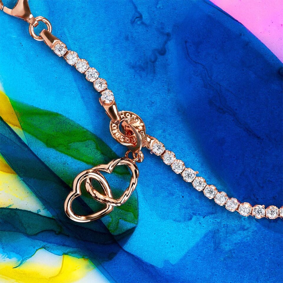 ciondolo charm cuori doppi intrecciati in argento 925 placcato oro rosa rosato rz221