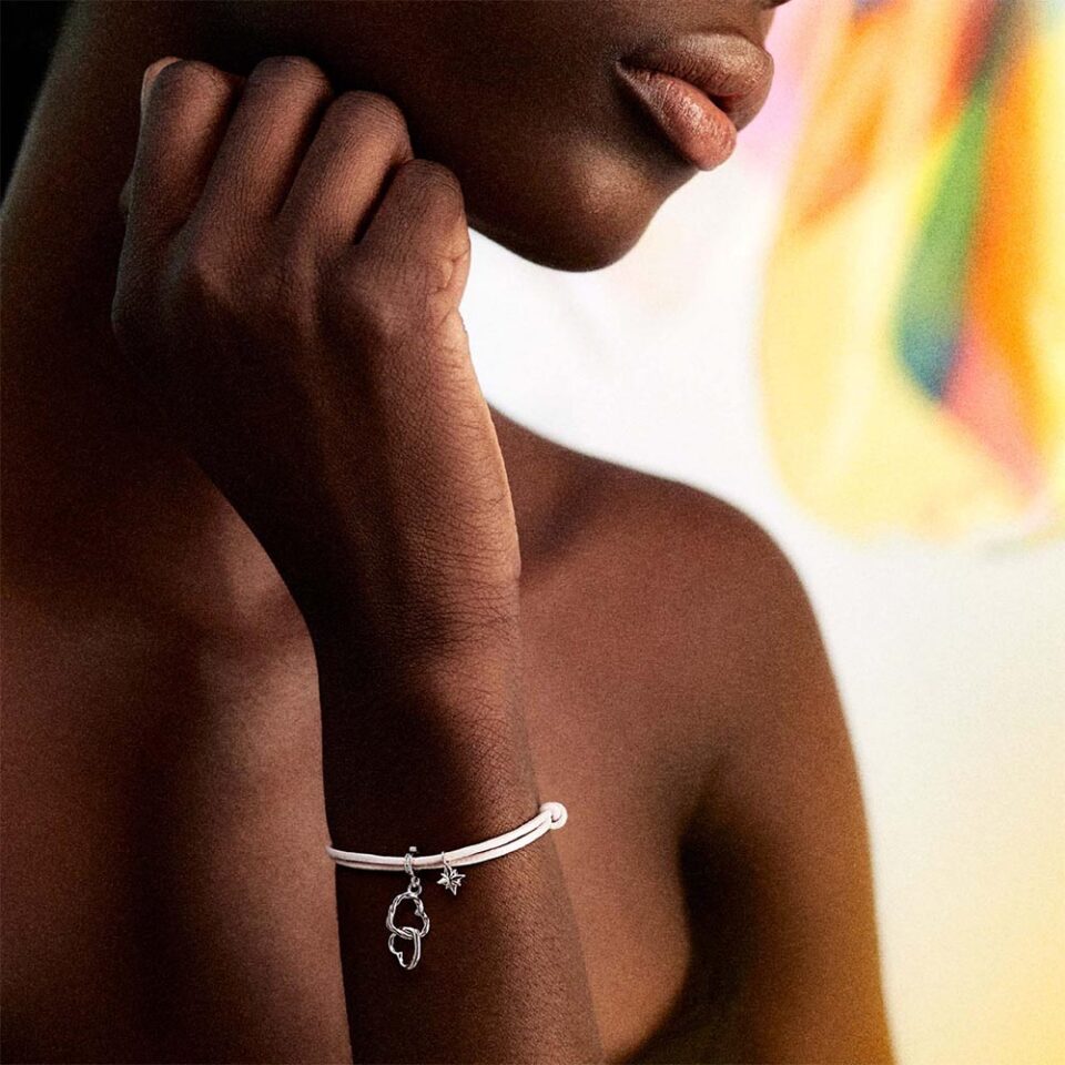 ciondolo charm cuori doppi intrecciati in argento 925 rosato rz221r