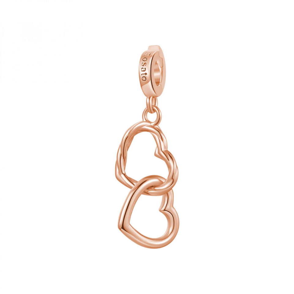 ciondolo charm cuori doppi intrecciati in argento 925 placcato oro rosa rosato rz221