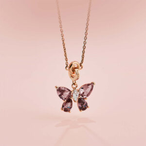 ciondolo charm farfalla argento placcato oro rosa con zirconi rosato gioielli rzle089
