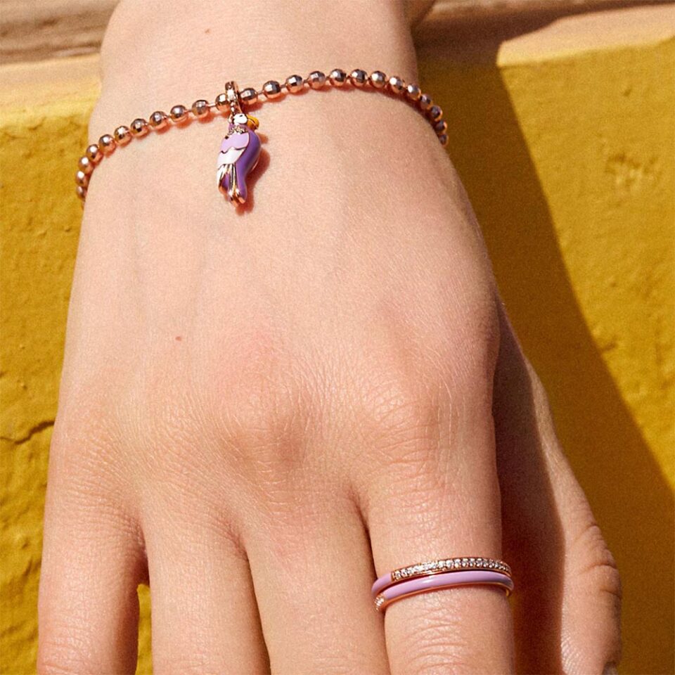 ciondolo charm Rosato pappagallo rosa in argento 925 rz213