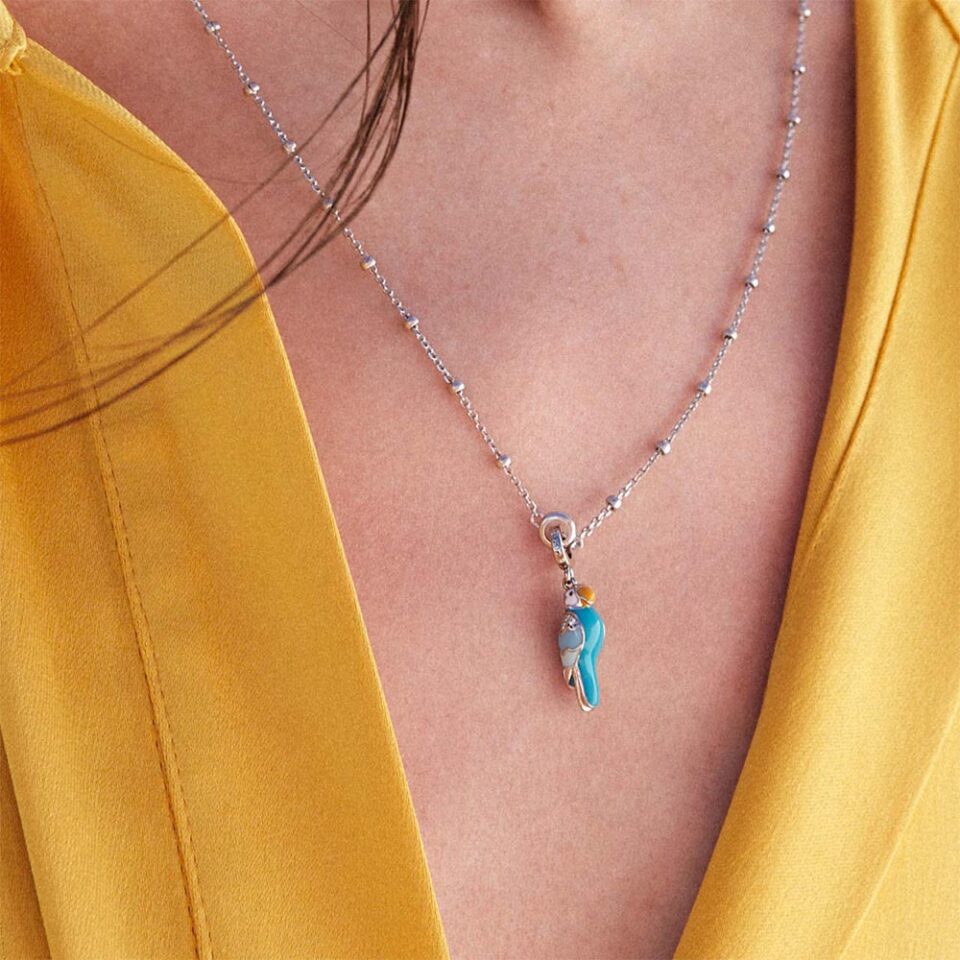 ciondolo charm Rosato pappagallo azzurro in argento 925 rz213r