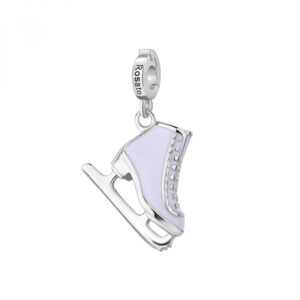 ciondolo charm a forma di pattino da ghiaccio in argento 925 e smalto bianco rosato gioielli rz235r