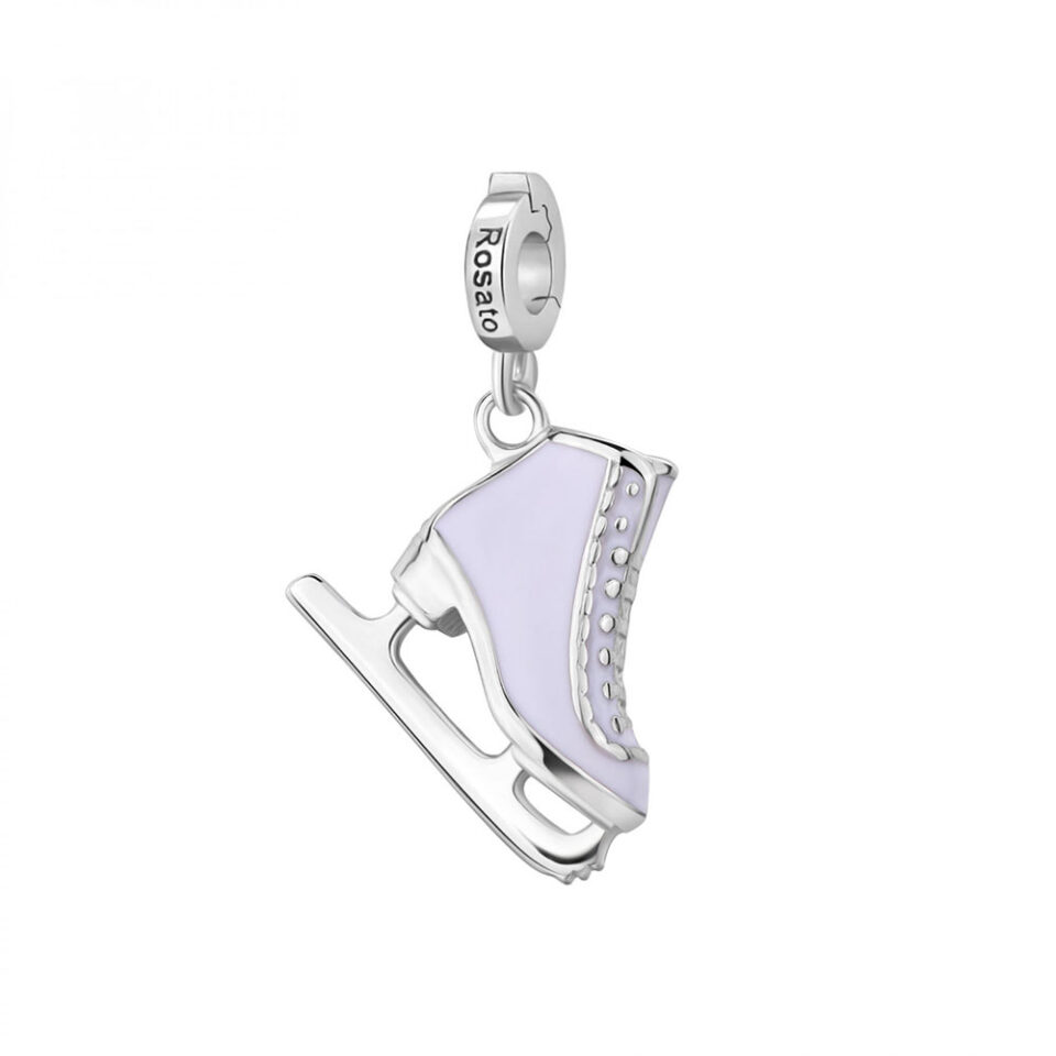 ciondolo charm a forma di pattino da ghiaccio in argento 925 e smalto bianco rosato gioielli rz235r