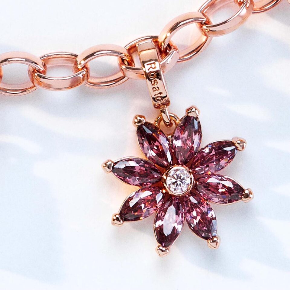 ciondolo charm rosato fiore argento placcato oro rosa rz219