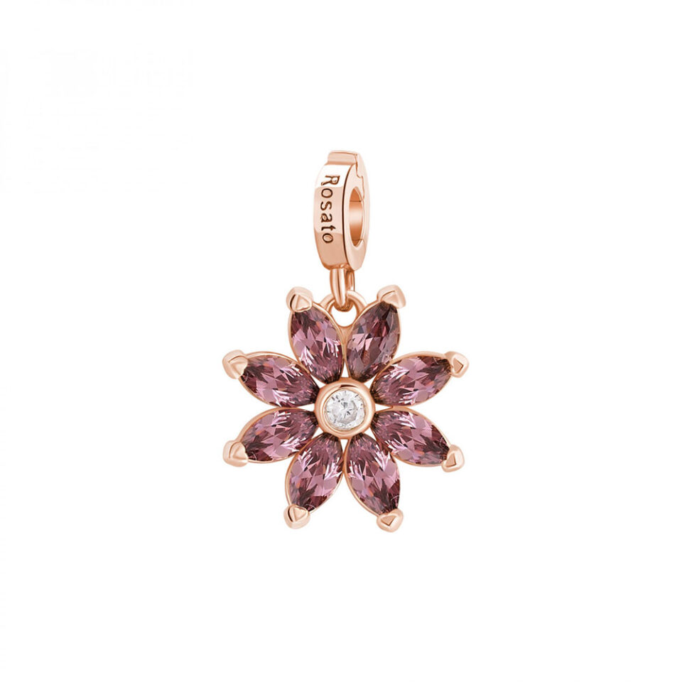 ciondolo charm rosato fiore argento placcato oro rosa rz219