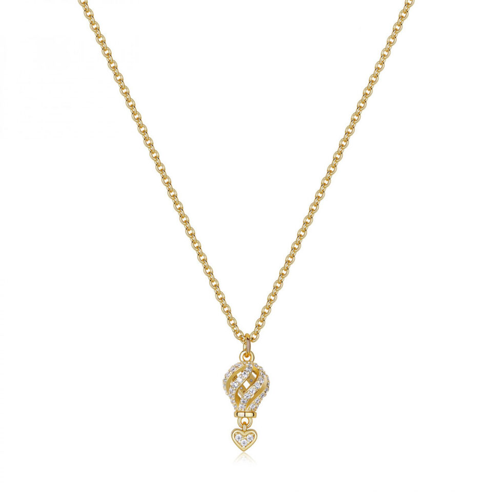 collana ciondolo mongolfiera argento placcato oro giallo e zirconi rosato aria rzar22