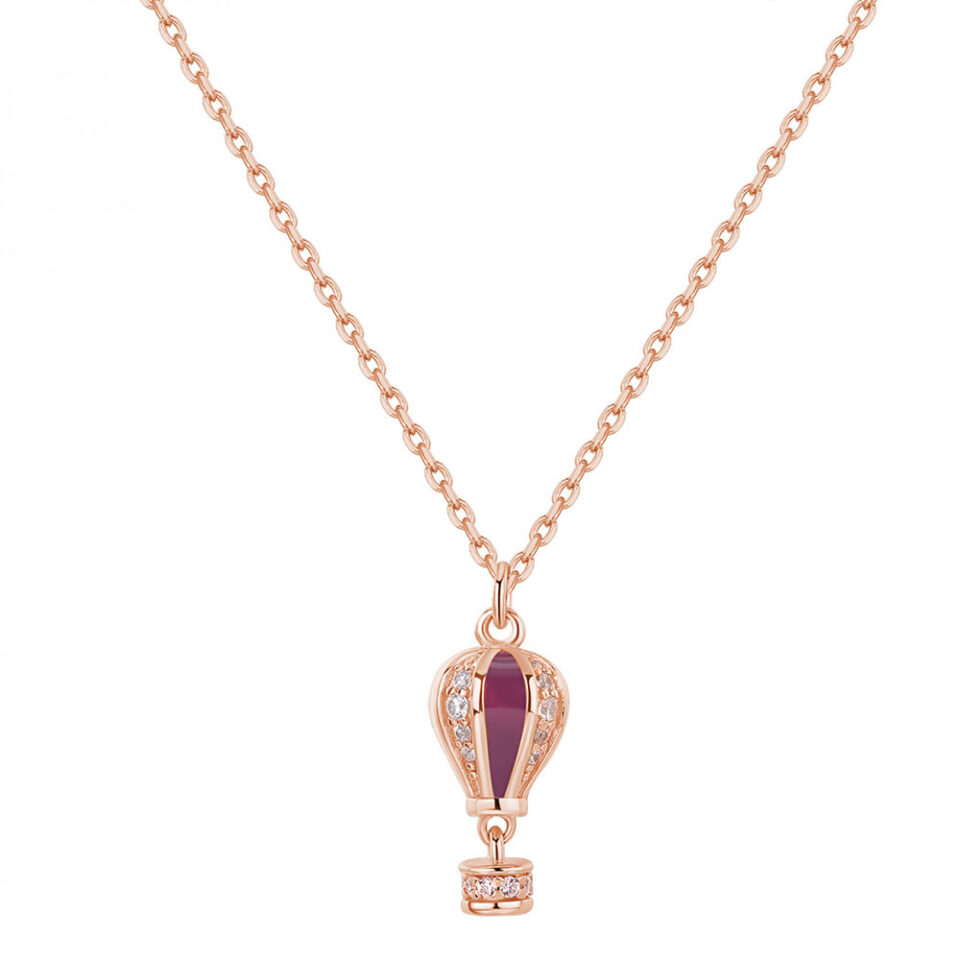 delicata ed elegante collana da donna con ciondolo mongolfiera in argento 925 oro rosa di rosato gioielli collezione aria rzar04