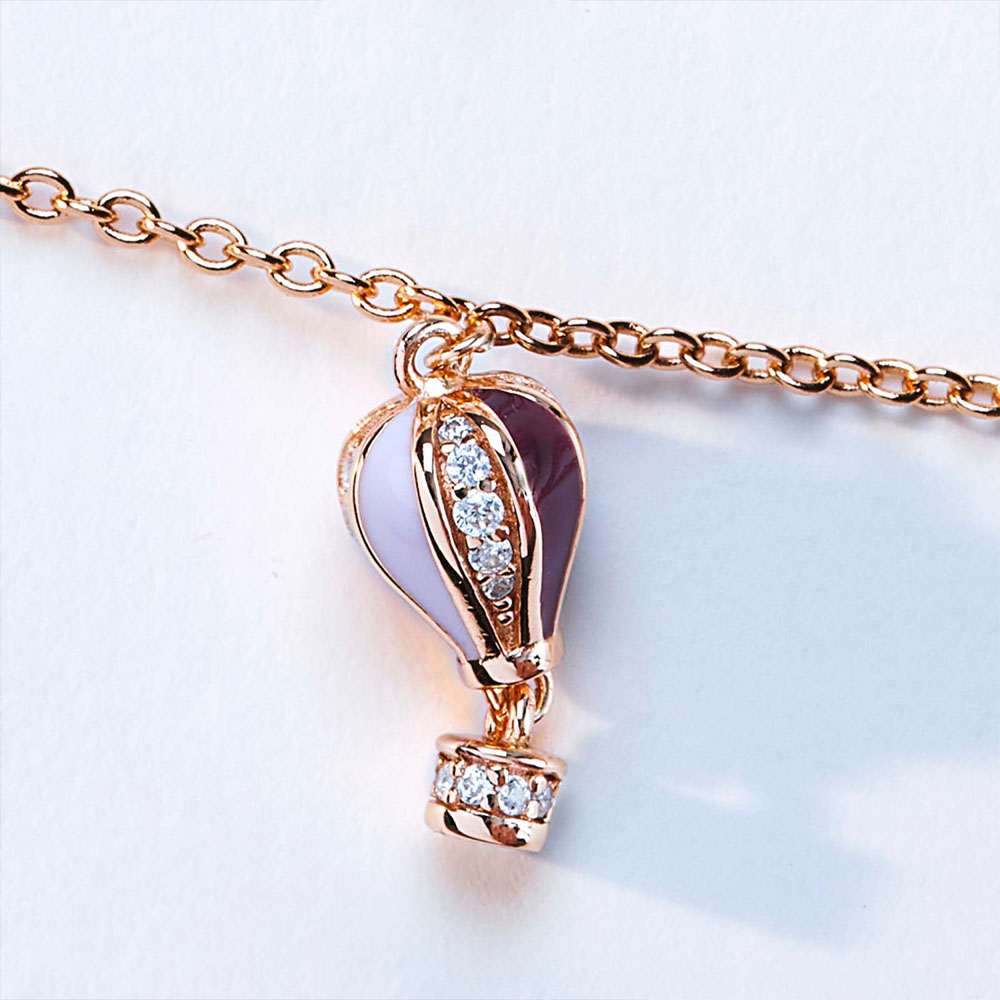 delicata ed elegante collana da donna con ciondolo mongolfiera in argento 925 oro rosa di rosato gioielli collezione aria rzar04