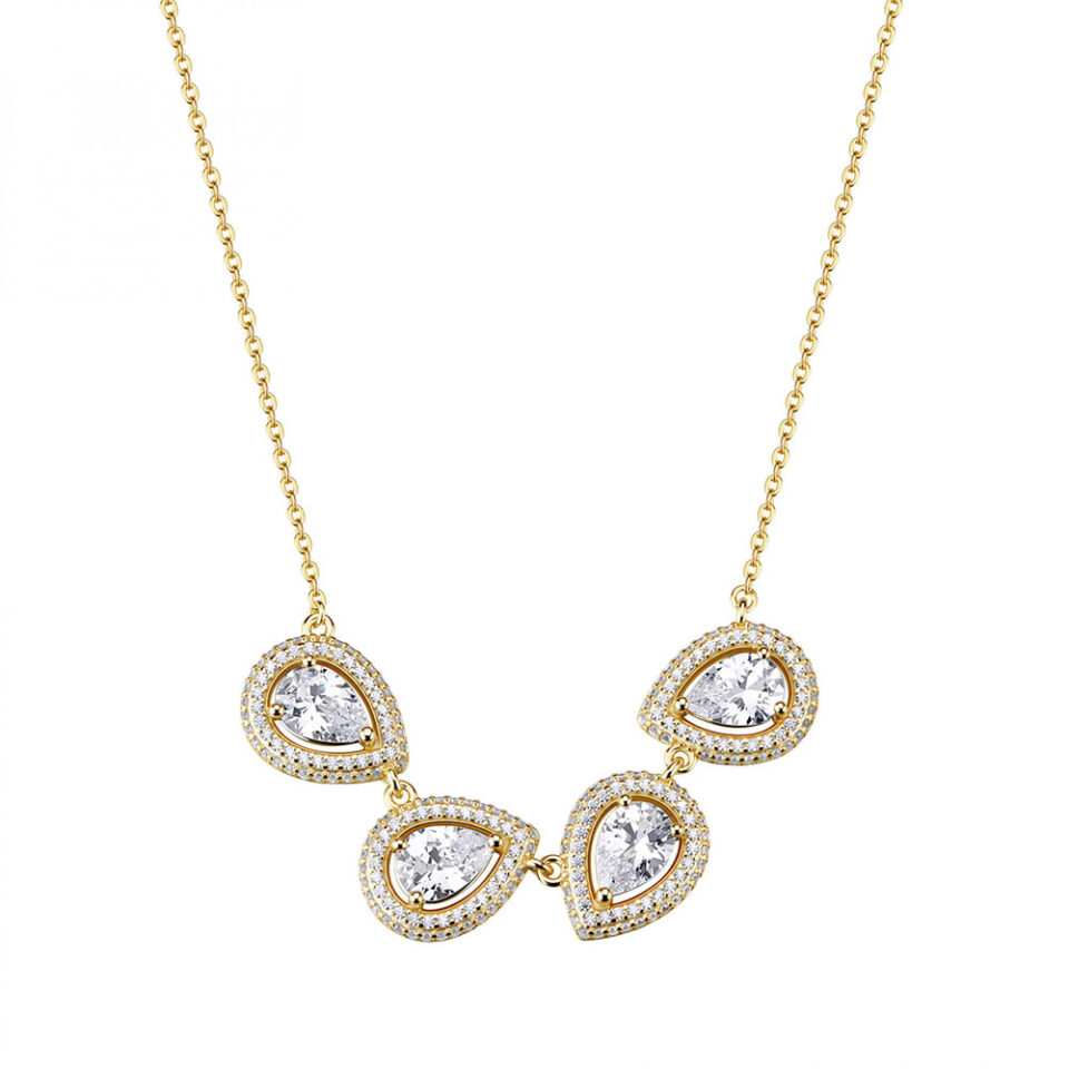 collana donna gocce argento placcato oro giallo e zirconi bianchi rosato rzan04