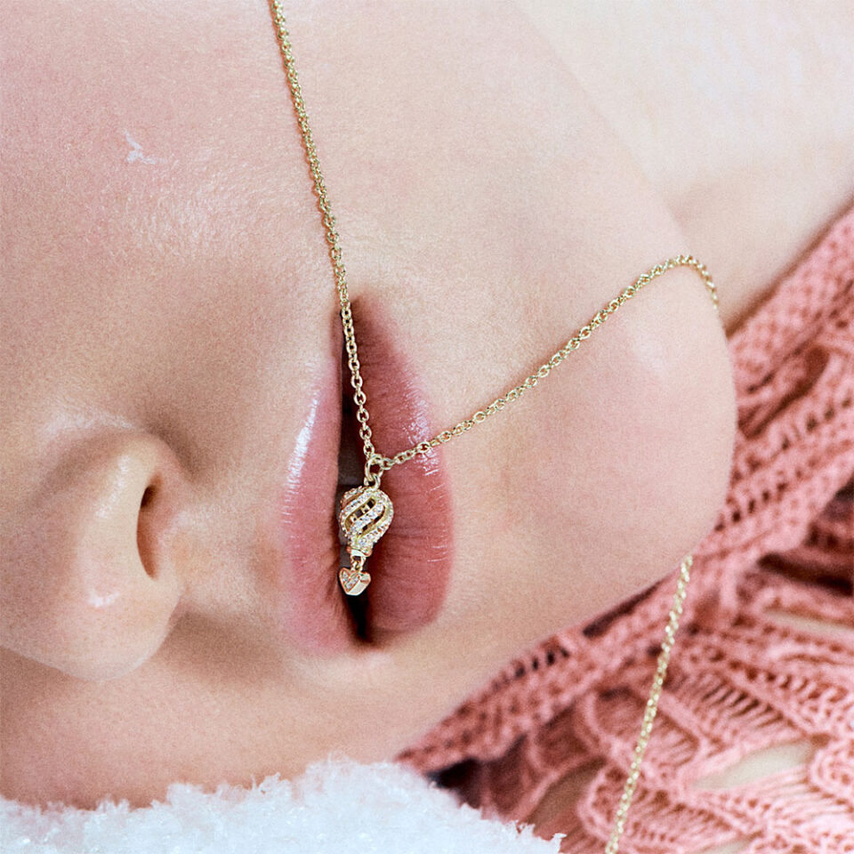 collana ciondolo mongolfiera argento placcato oro giallo e zirconi rosato aria rzar22