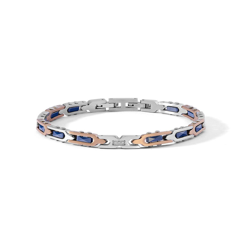 Bracciale-Comete-Uomo-Acciaio-PVD-rose-Ceramica-Blu-Diamanti-UBR-1287