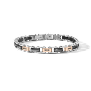 Bracciale-Comete-Uomo-Acciaio-PVD-rose-Ceramica-Nera-Diamanti-Neri-UBR1279
