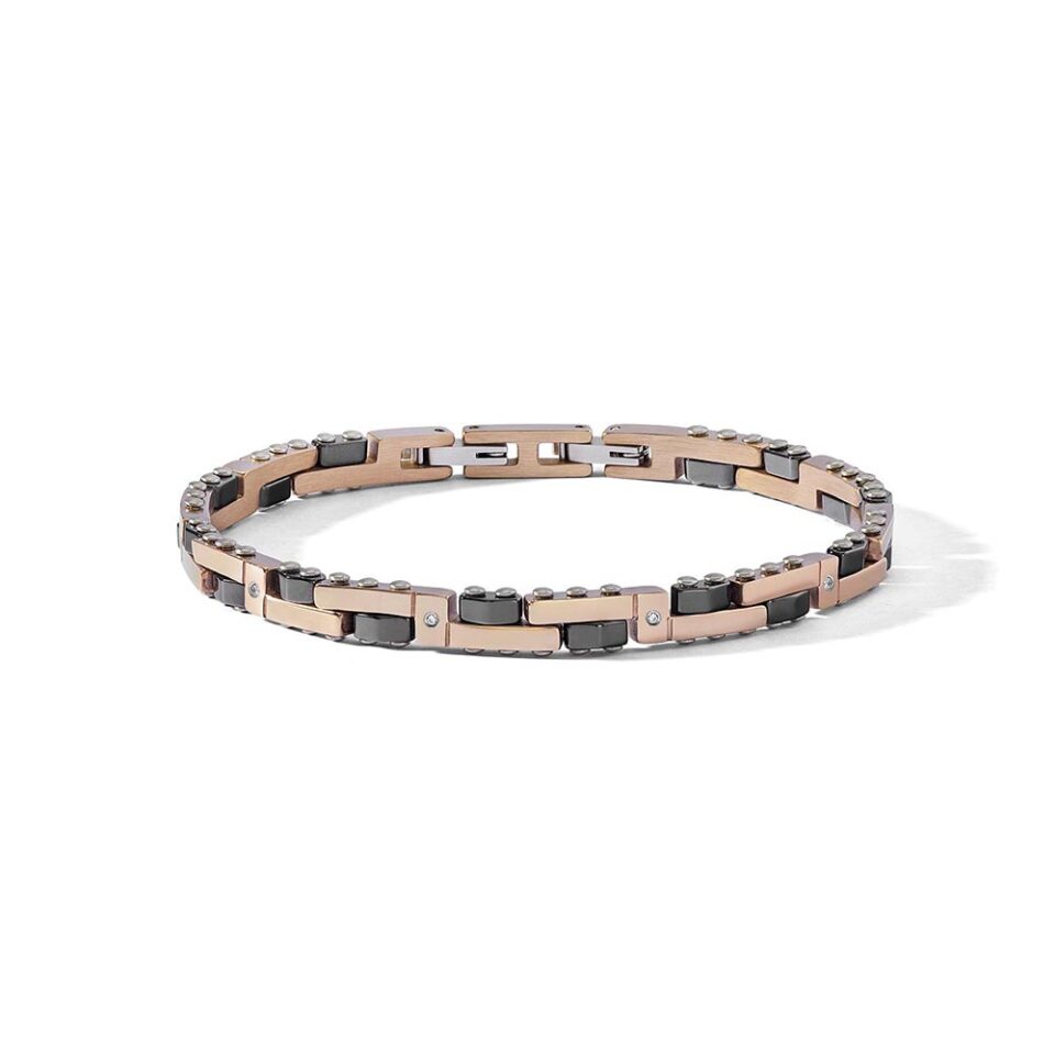 Bracciale Comete Uomo Acciaio PVD rosè Ceramica Nera Diamanti UBR 1283.