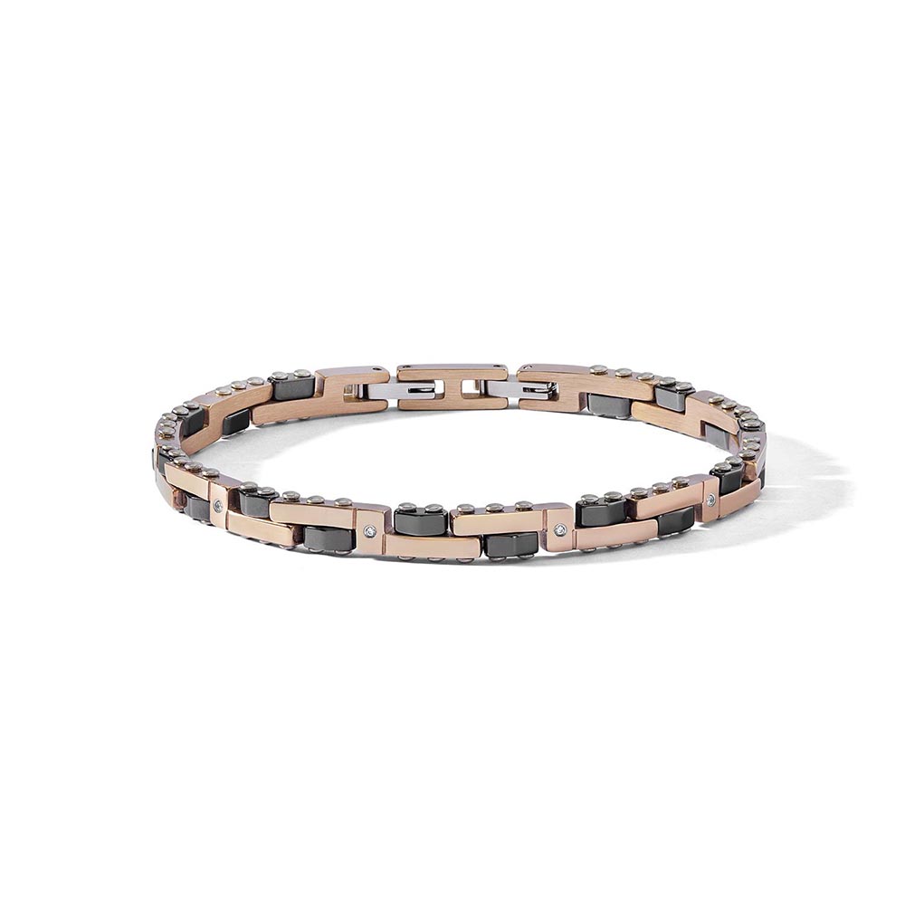 Bracciale Comete Uomo Acciaio PVD rosè Ceramica Nera Diamanti UBR 1283.