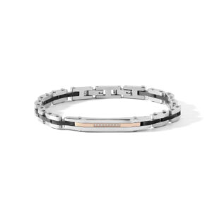 Bracciale-Comete-Uomo-Acciaio-PVD-rose-Ceramica-Nera-Diamanti-UBR-1284