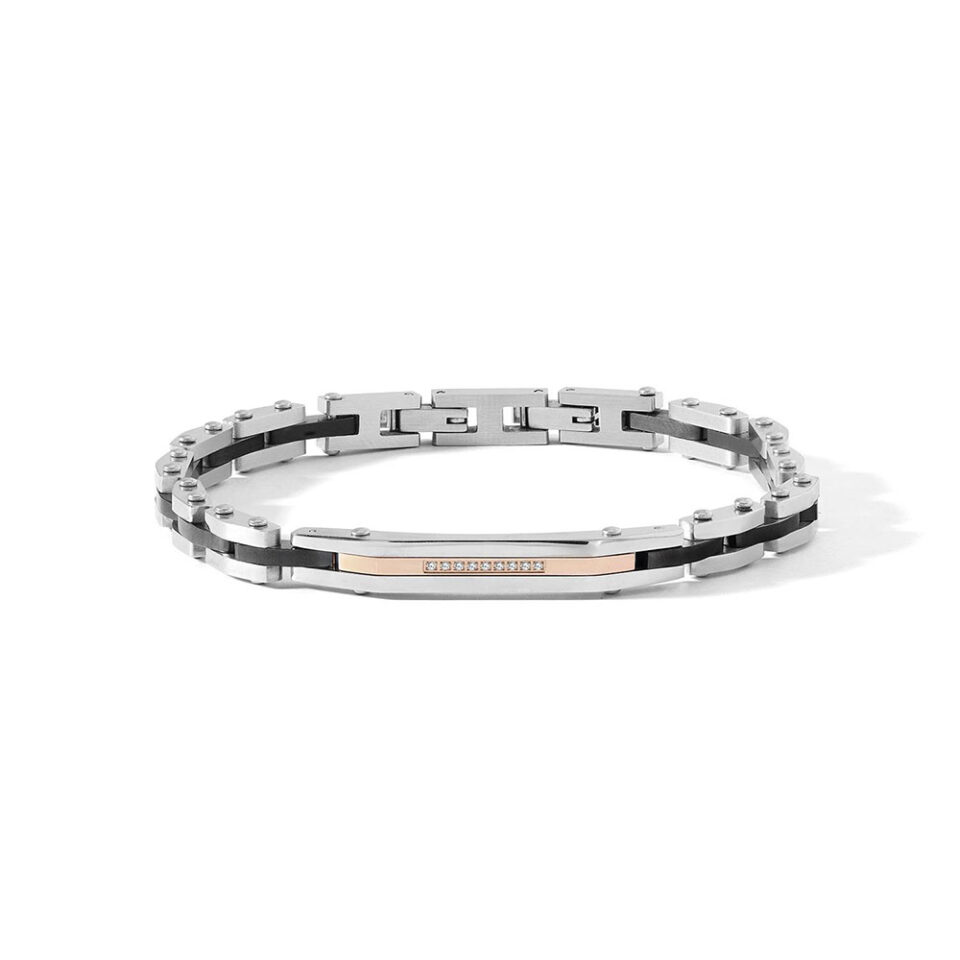 Bracciale-Comete-Uomo-Acciaio-PVD-rose-Ceramica-Nera-Diamanti-UBR-1284