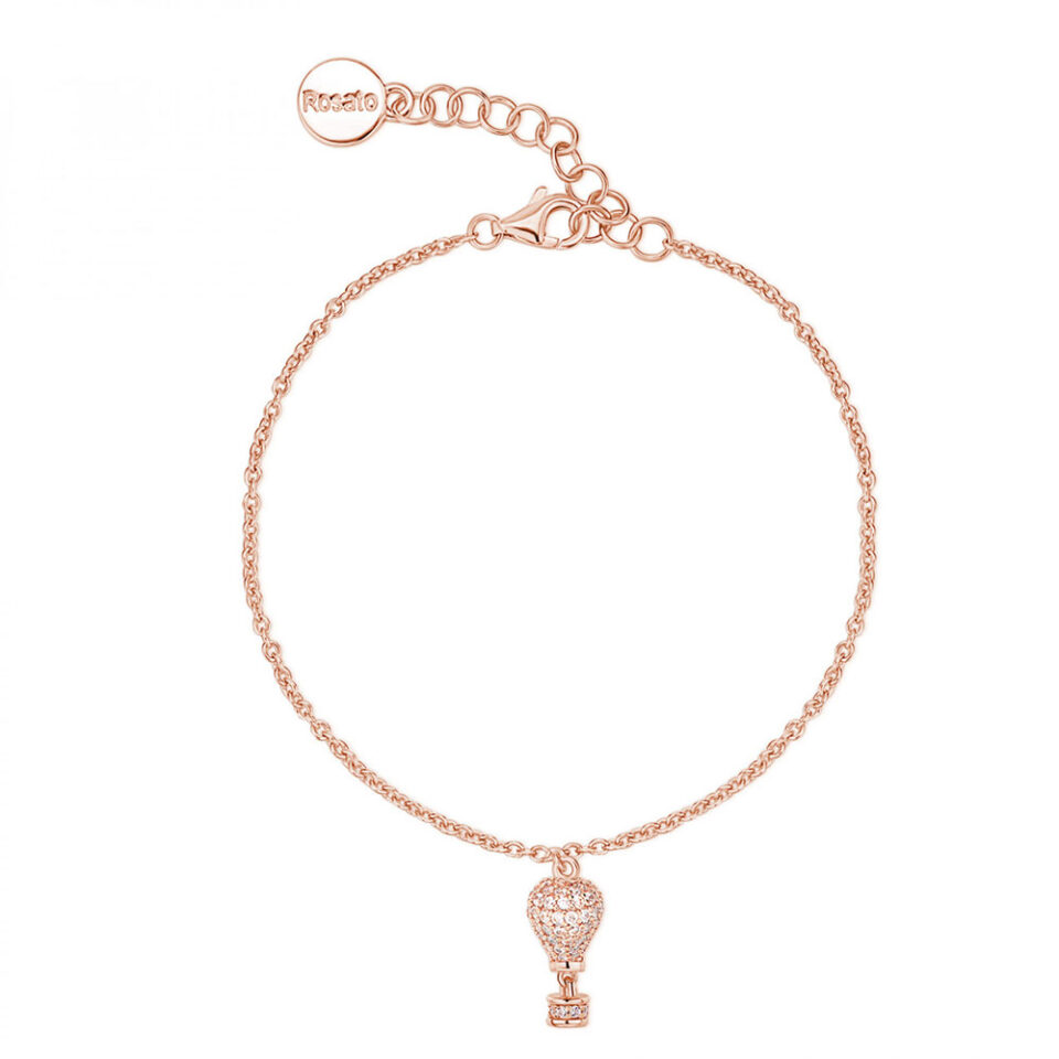 bracciale con ciondolo mongolfiera argento oro rosa e zirconi 925 rosato gioielli collezione aria rzar16