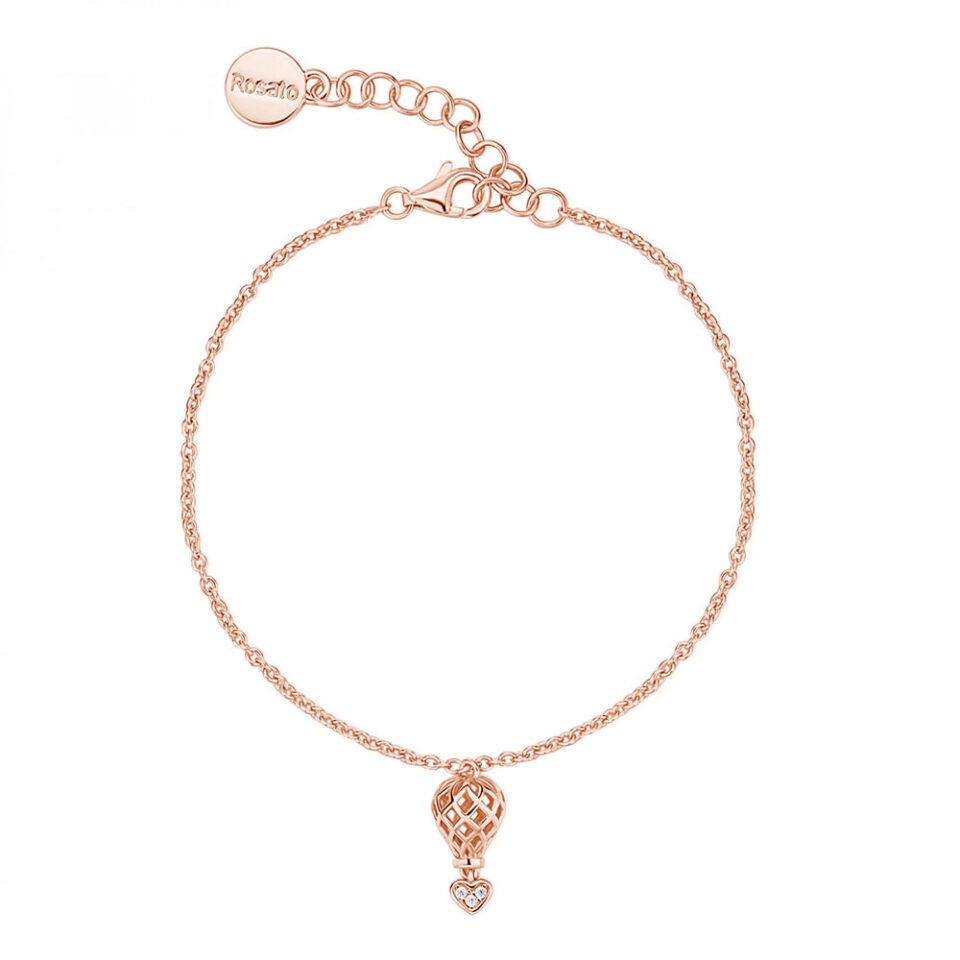 bracciale con ciondolo mongolfiera argento oro rosa e zirconi 925 rosato gioielli collezione aria rzar18