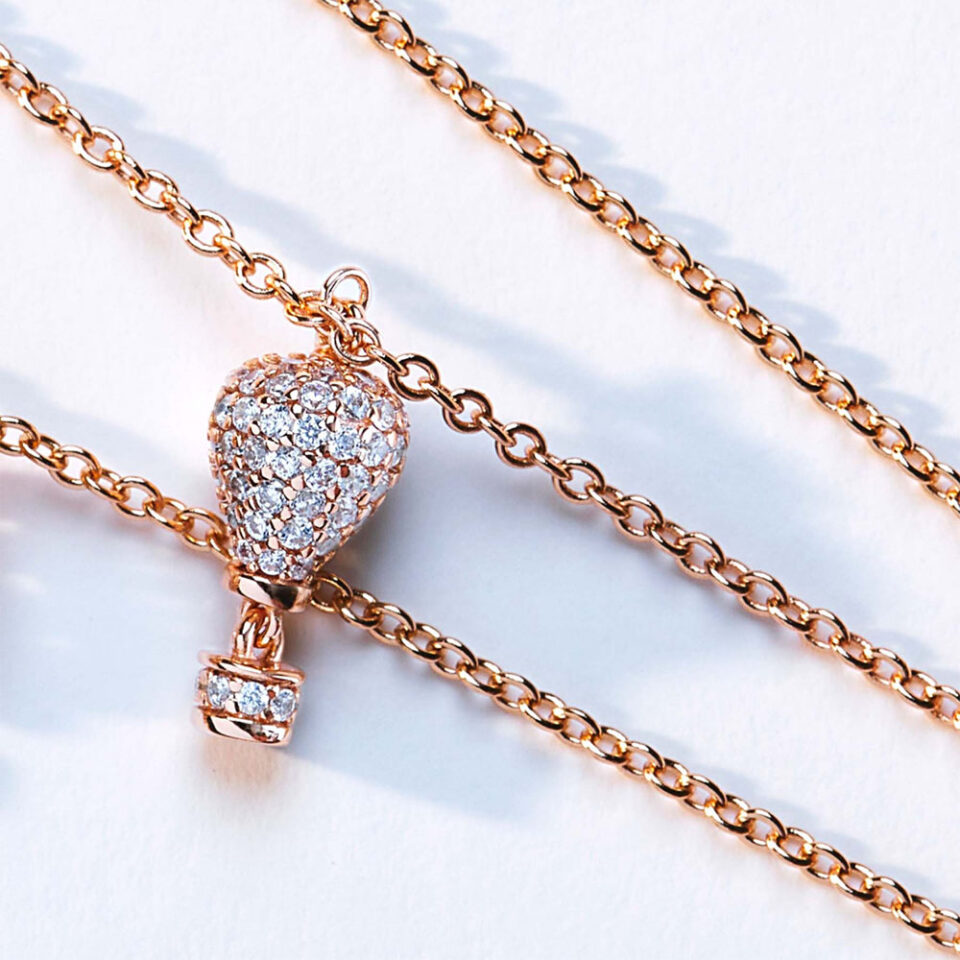 collana ciondolo mongolfiera argento placcata oro rosa e zirconi rosato aria rzar06