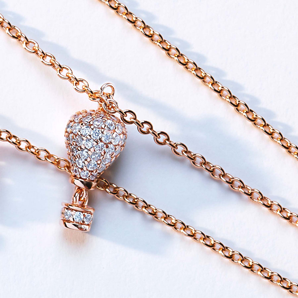 collana ciondolo mongolfiera argento placcata oro rosa e zirconi rosato aria rzar06