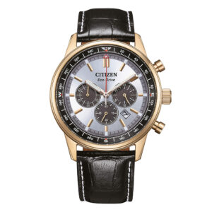 Orologio-Citizen-OF-Aviator-Crono-42mm-PVD-Oro-Rosa-Cinturino-Pelle-Quadrante-Silver-CA4723-03A