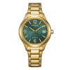 Orologio-Citizen-OF-Eco-Drive-Lady-Sporty-33mm-PVD-Oro-Giallo-Bracciale-Acciaio-quadrante-Verde-FE6122-64X