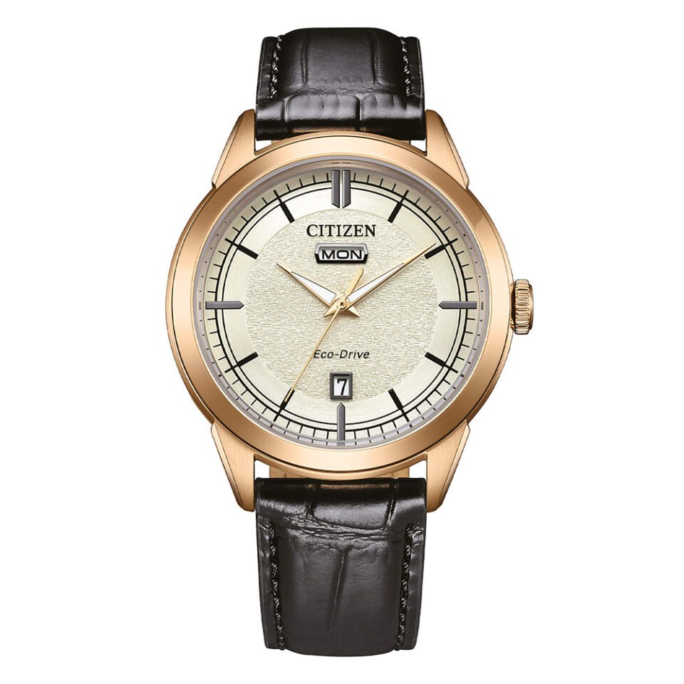 Orologio-Citizen-OF-Elegant-Eco-drive-Uomo-39mm-Giorno-Data-cinturino-pelle-Quadrante-Oro-AW0153-04A