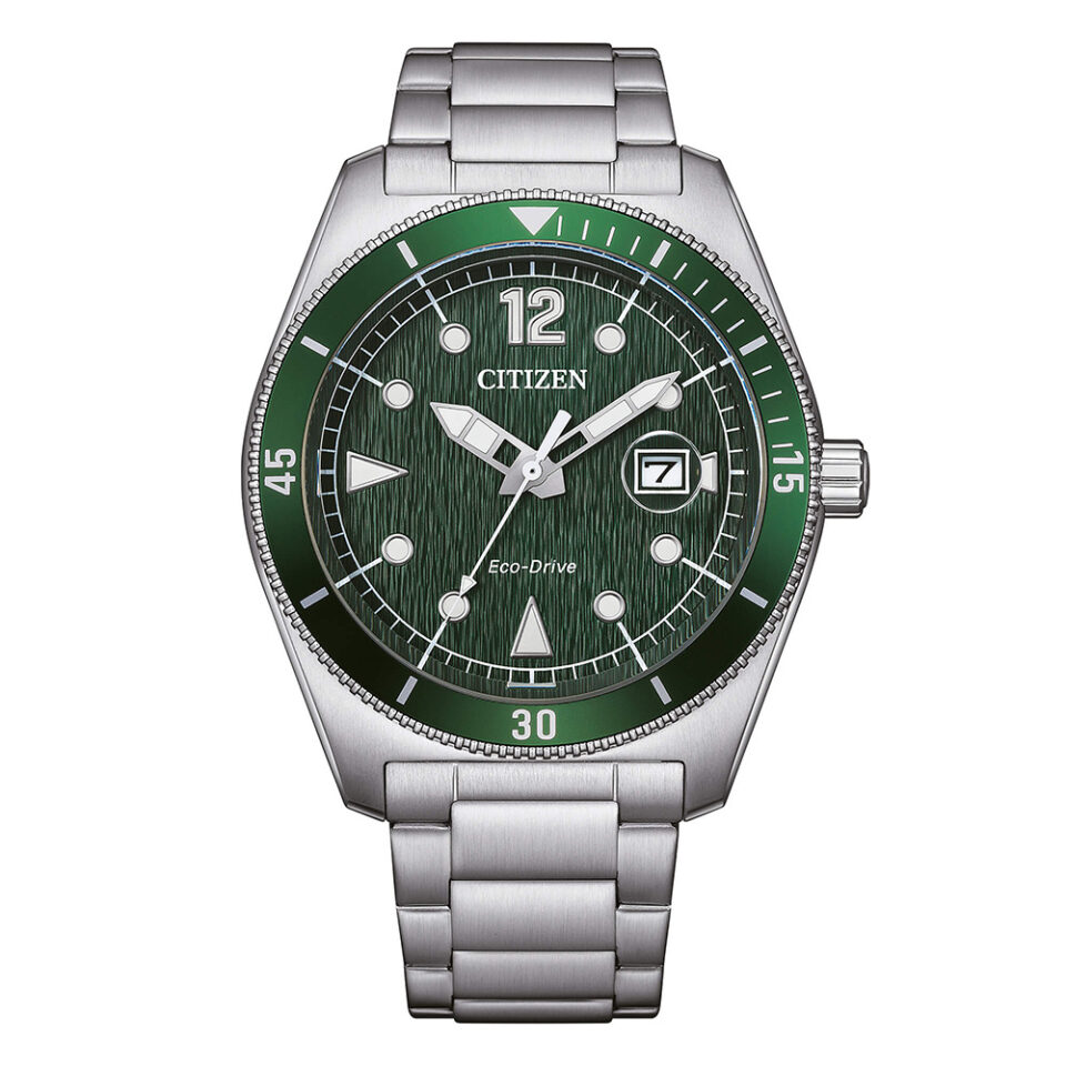 Orologio-Citizen-OF-Marine-Sport-Eco-Drive-42mm-Bracciale-Acciaio-Quadrante-Verde-AW1880-55X